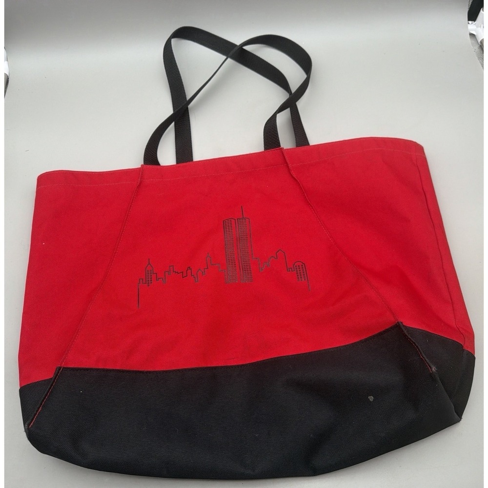 Vintage Twin Towers NYC Skyline Tote Bag Made USA Red Black Canvas Apple Logo